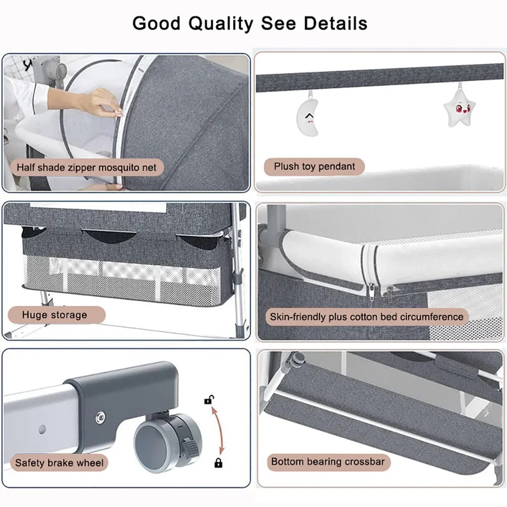 Automatic Rocking Baby Bassinet With Remote And Wheels Bedside Sleeper 0-6M