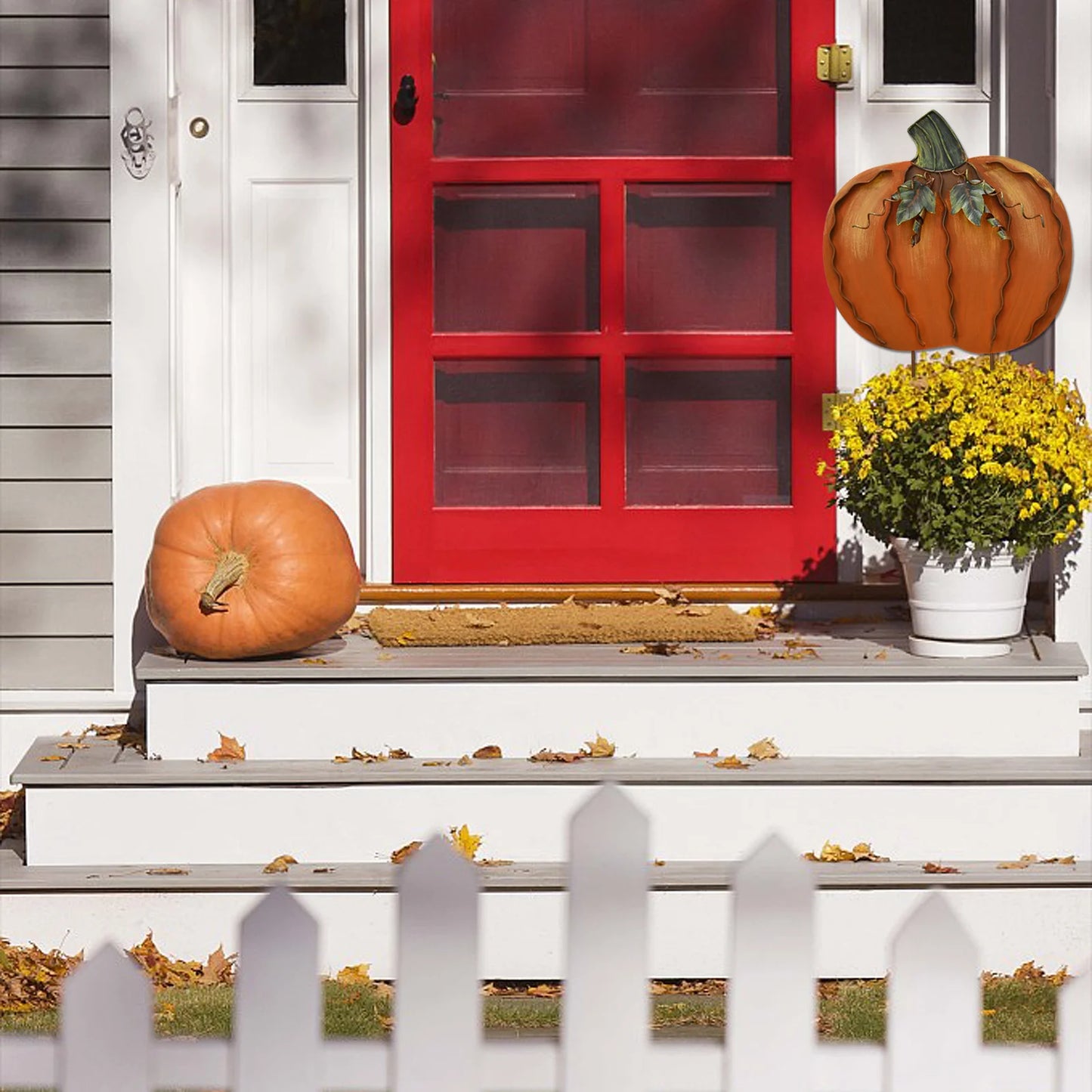 Two Pack Metal Pumpkin Garden Stakes 17.5 Inch Outdoor