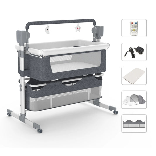 Automatic Rocking Baby Bassinet With Remote And Wheels Bedside Sleeper 0-6M