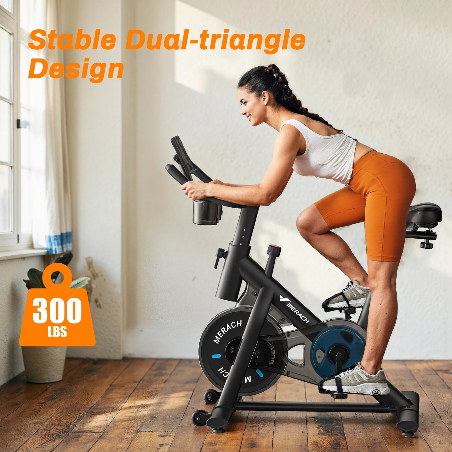MERACH S26B1 Stationary Bike Low Noise Bluetooth Tablet Mount 300 Lb Capacity