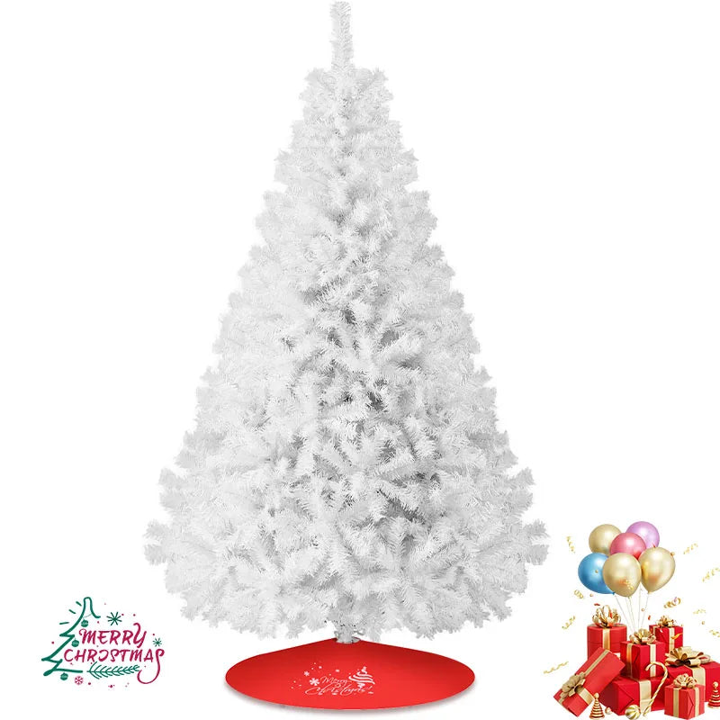 7ft/8ft Artificial Christmas Tree with Snow Flocked  Xmas Tree W/1000 Branch Tips, Foldable Metal Stand, White