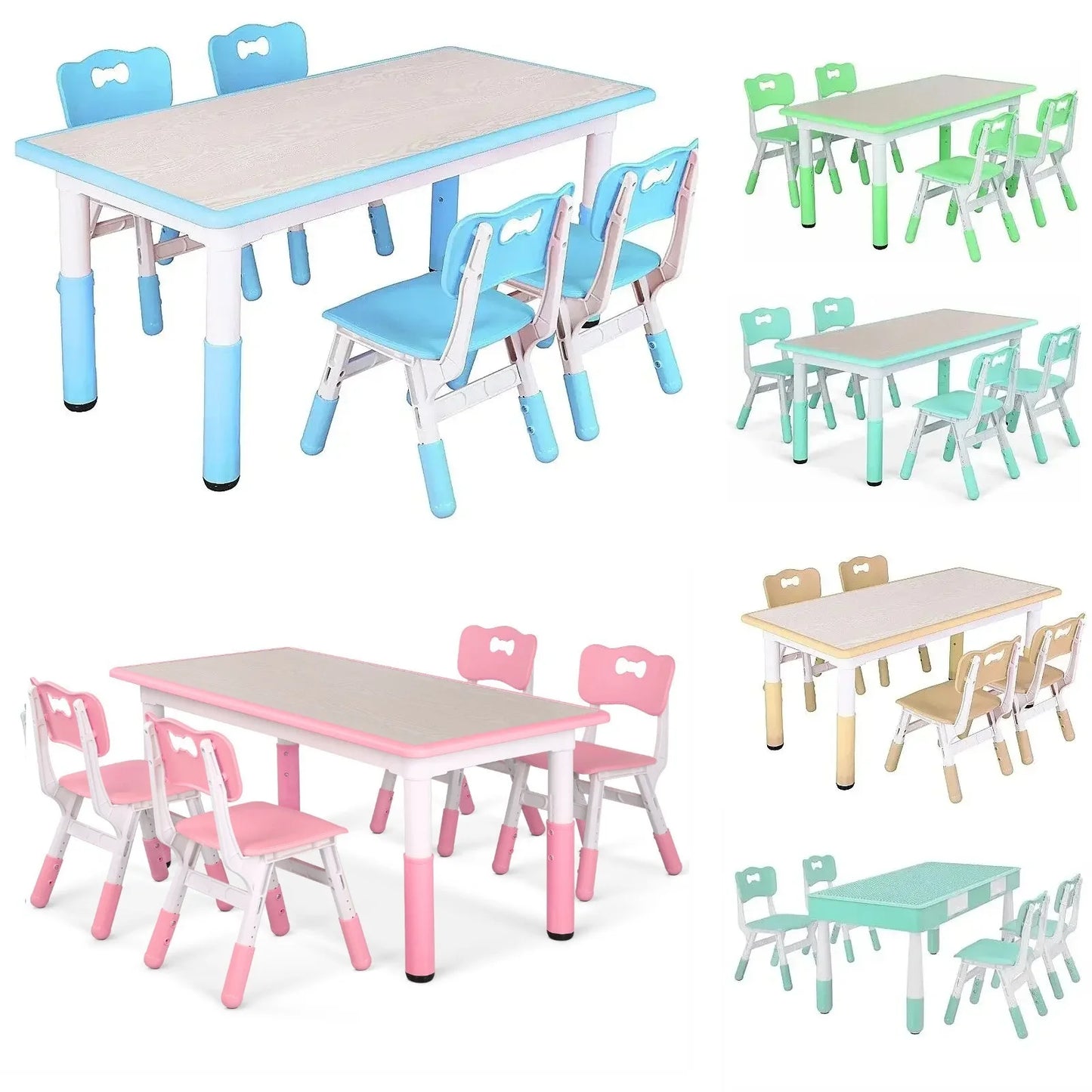 Kids Table And 4 Chairs Set Height Adjustable Graffiti Desktop Non Slip Legs