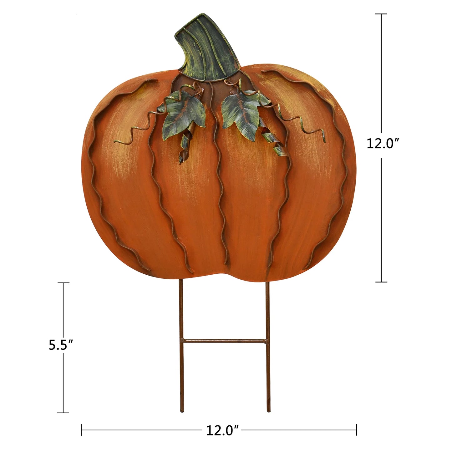 Two Pack Metal Pumpkin Garden Stakes 17.5 Inch Outdoor