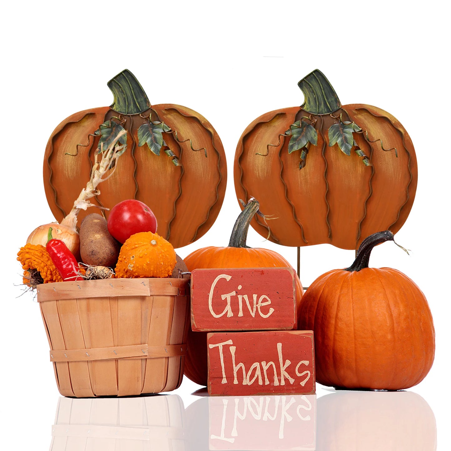 Two Pack Metal Pumpkin Garden Stakes 17.5 Inch Outdoor