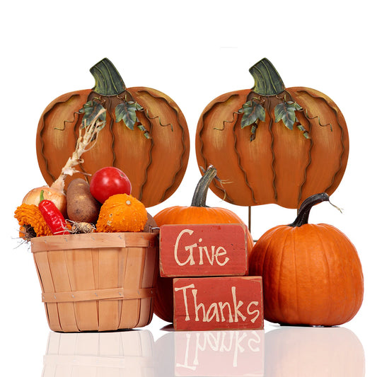 Two Pack Metal Pumpkin Garden Stakes 17.5 Inch Outdoor