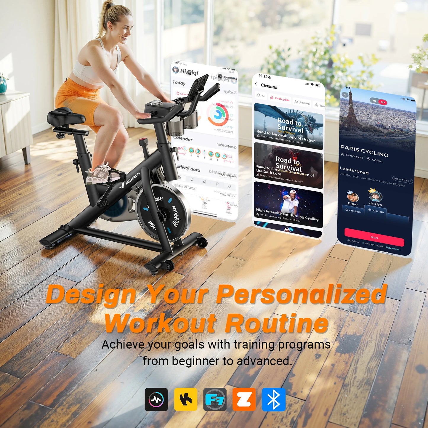 MERACH S26B1 Stationary Bike Low Noise Bluetooth Tablet Mount 300 Lb Capacity