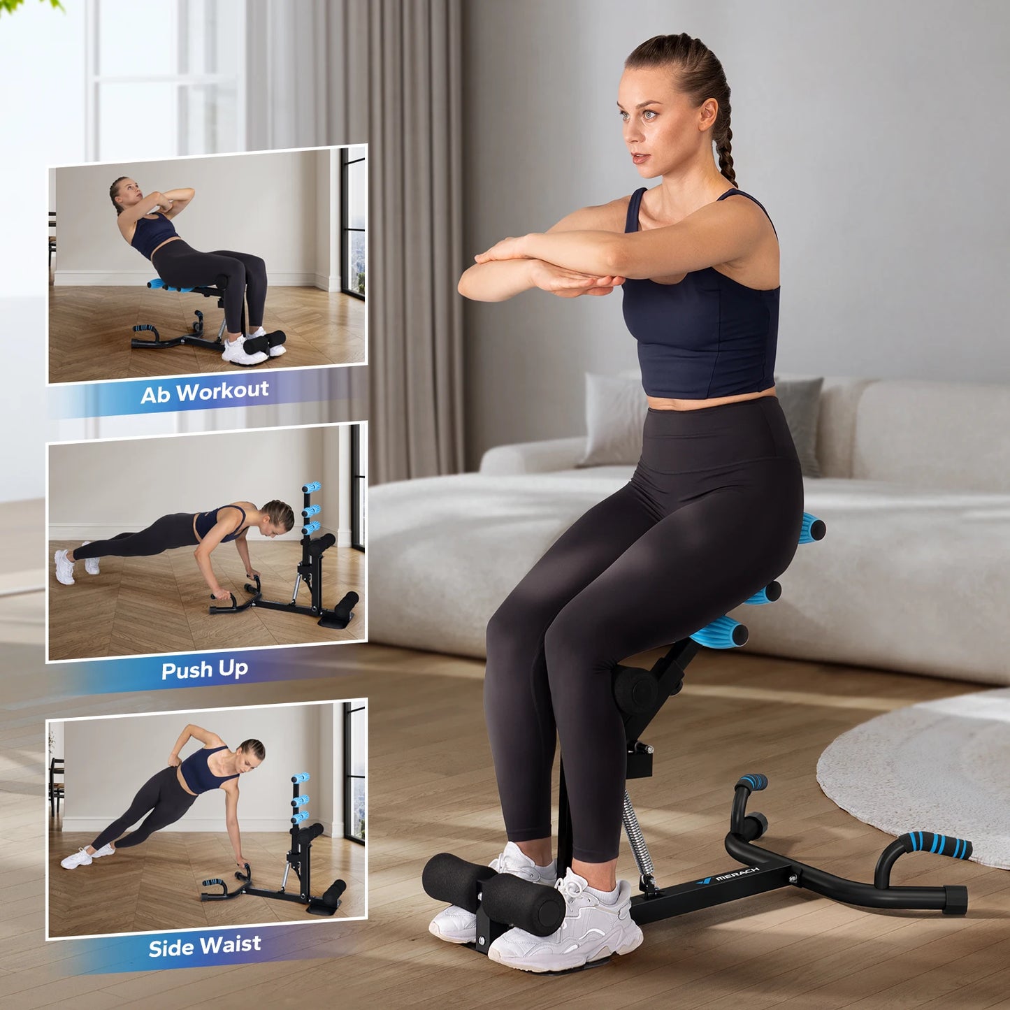 MERACH Deep Squat Machine Adjustable Glutes Trainer Core Leg Push Up Workout