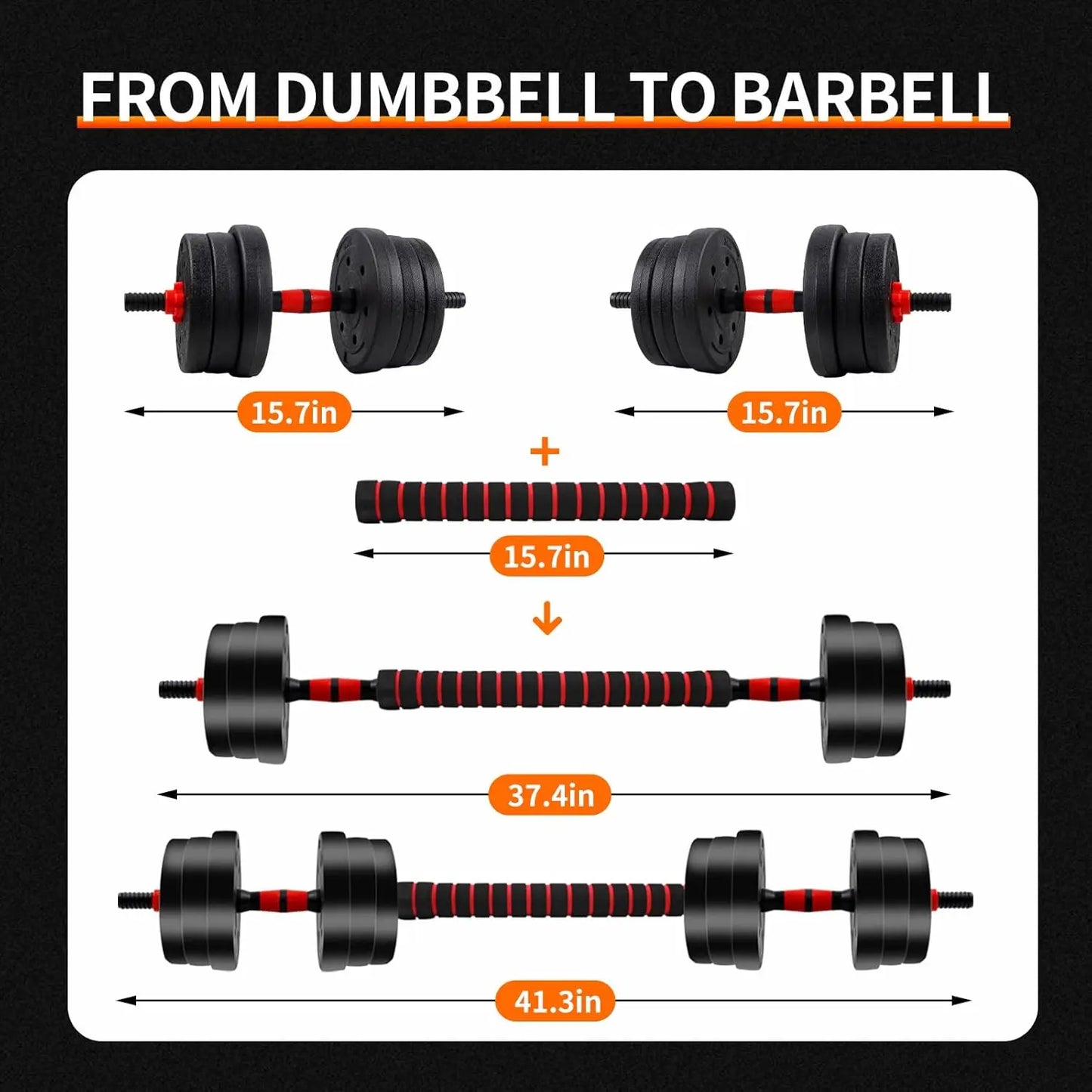 5-44lbs Adjustable Dumbbell To Barbell Set With Anti-Slip Grip For Home Gym