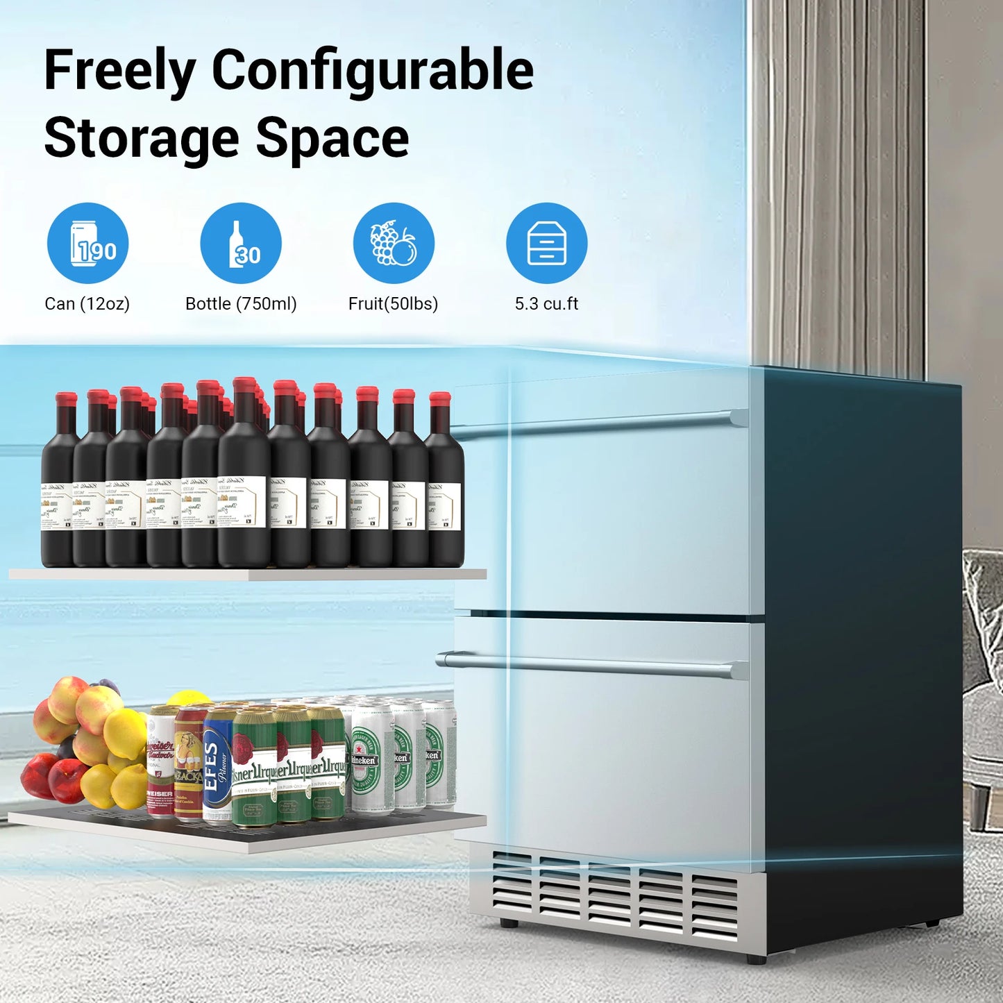 Outdoor Refrigerator With Wheels 24 Inch Undercounter Beverage Fridge 120 Cans