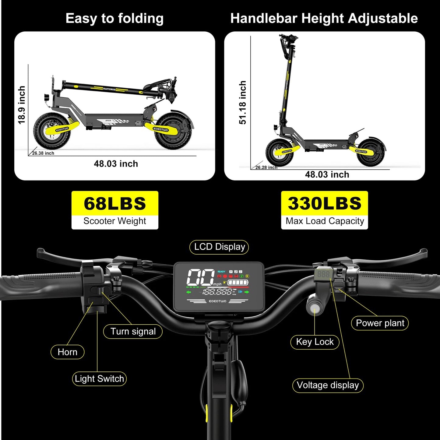 1200W Off Road Electric Scooter for Adults 48V 30MPH Foldable 11 Inch Tubeless
