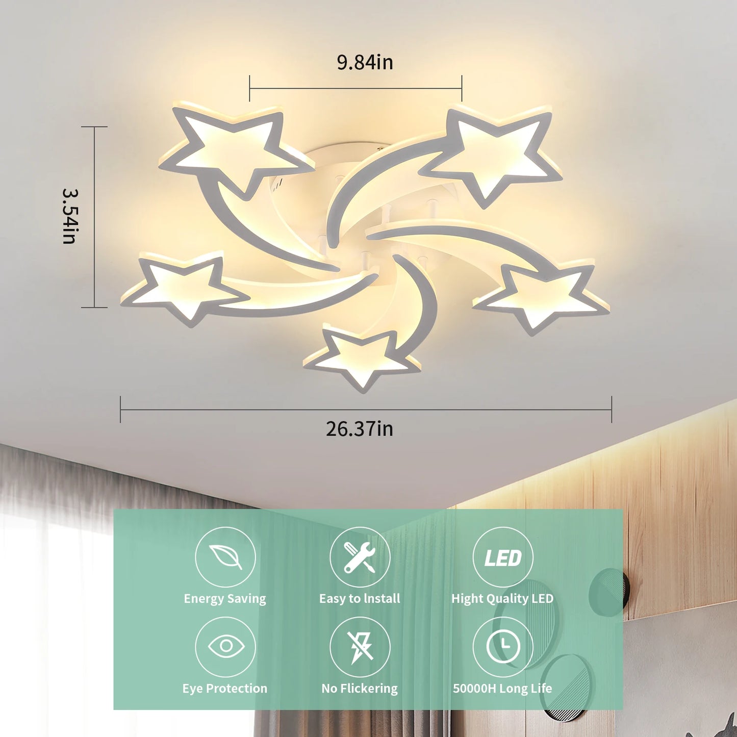 Star Shaped Led Ceiling Light 30W 3000K 6500K Living Room