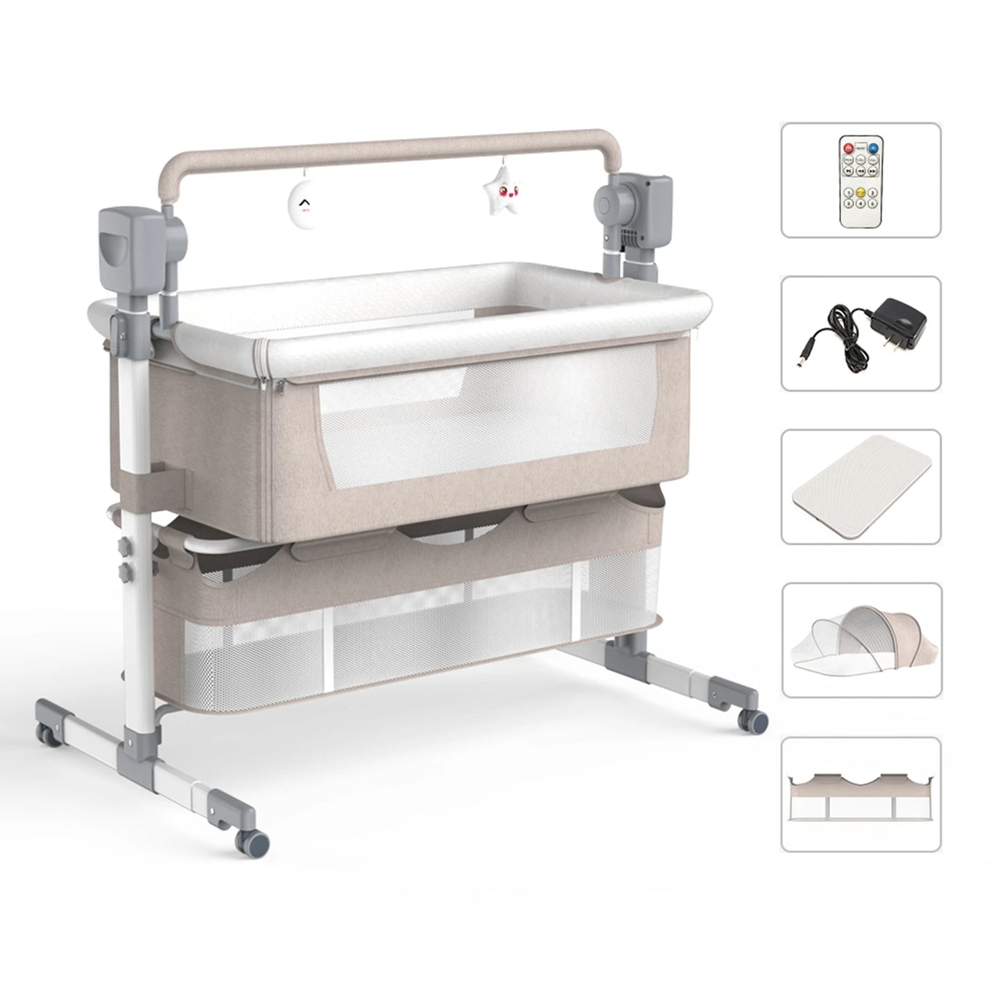 Automatic Rocking Baby Bassinet With Remote And Wheels Bedside Sleeper 0-6M