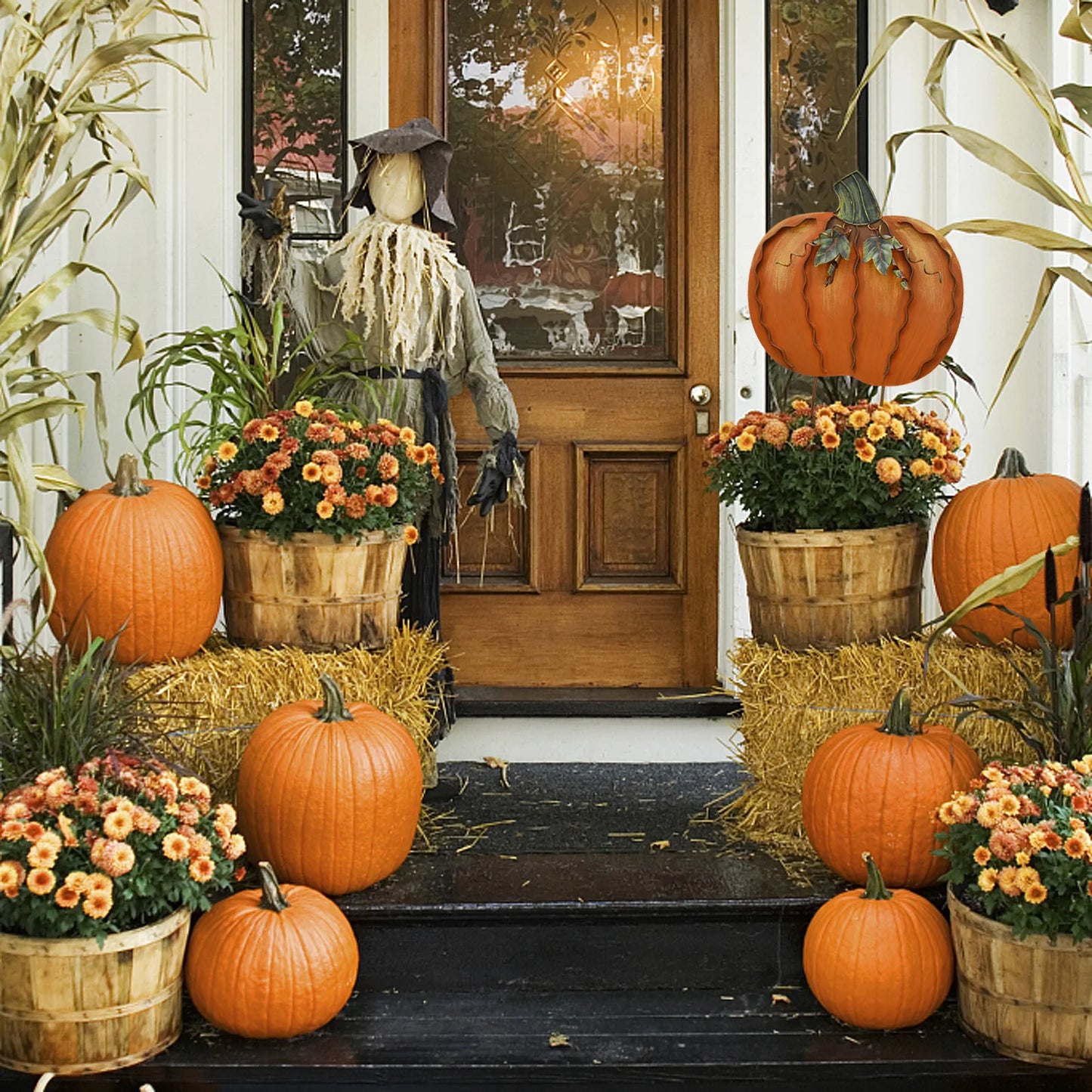 Two Pack Metal Pumpkin Garden Stakes 17.5 Inch Outdoor