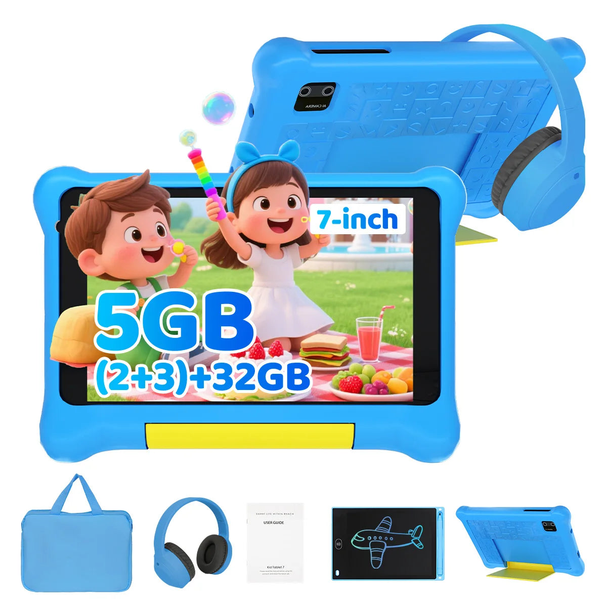 7 Inch Kids Learning Tablet Bundle Android 13 Quad Core With Stylus Headphones