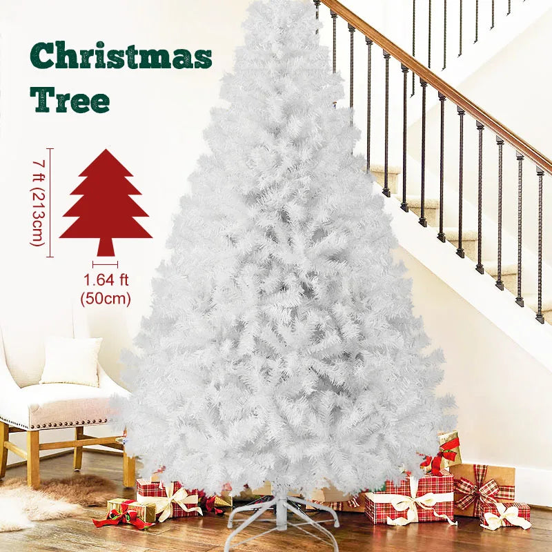 7ft/8ft Artificial Christmas Tree with Snow Flocked  Xmas Tree W/1000 Branch Tips, Foldable Metal Stand, White