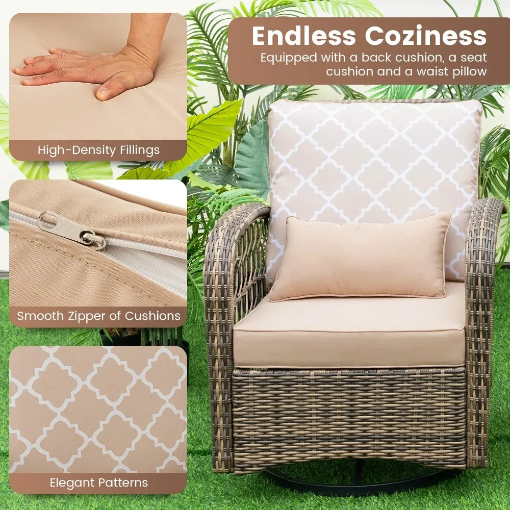 Patio 3 Piece Wicker Swivel Rocker Set With Coffee Table 360 Degrees