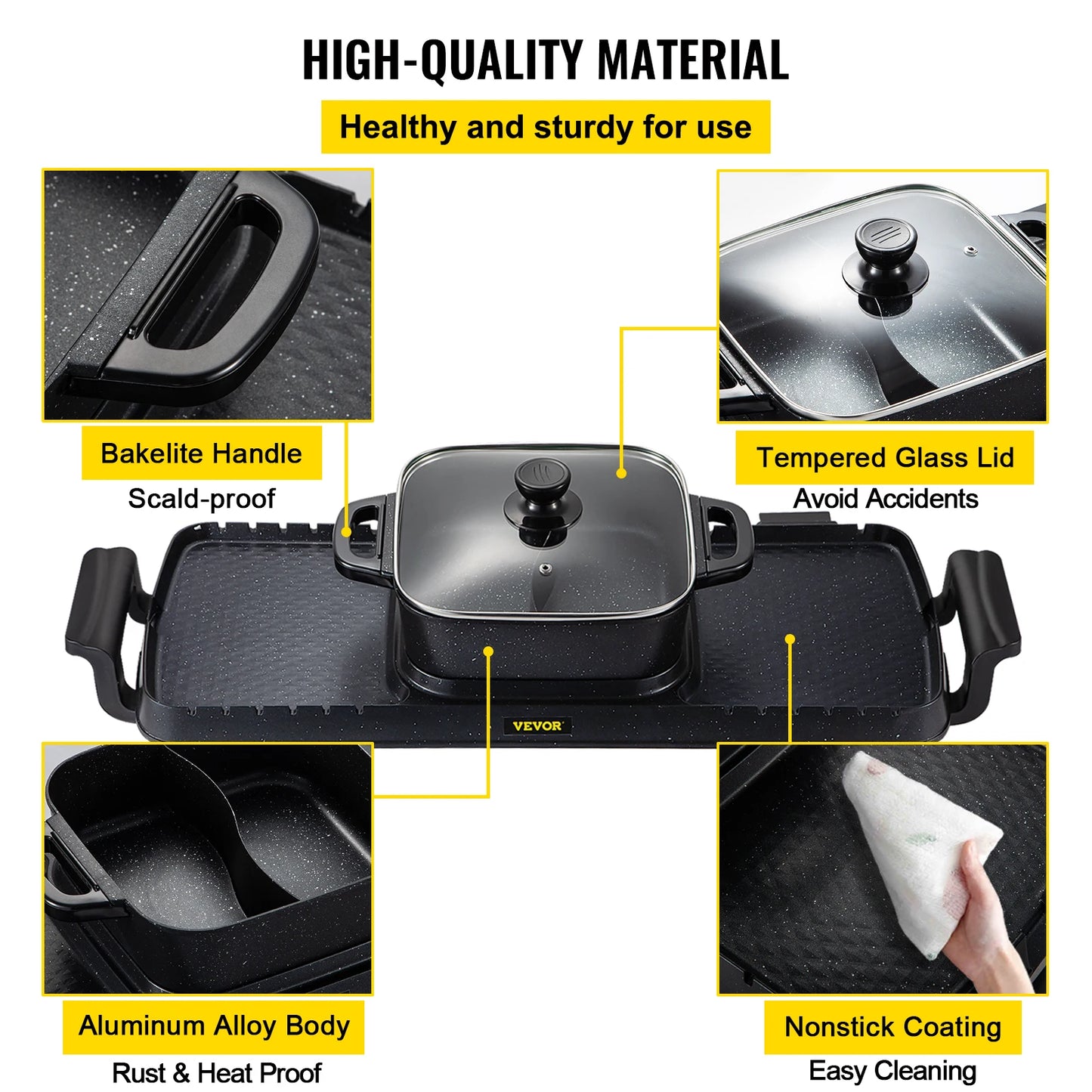 SucceBuy 2in1 Electric BBQ Pan Grill Hot Pot Detachable Smokeless Nonstick