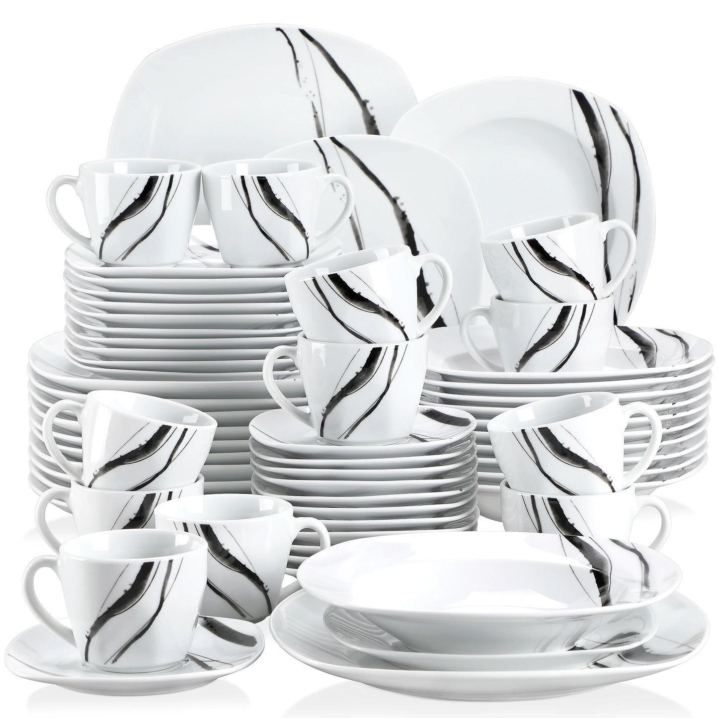 VEWEET Teresa Porcelain Dinner Set 30 And 60 Piece With Cups And Saucers