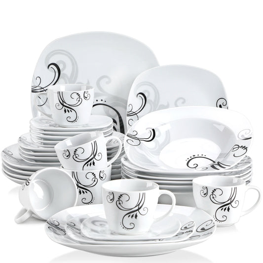 VEWEET ZOEY 30 Piece Porcelain Dinnerware Set Floral Plates Cups And Saucers