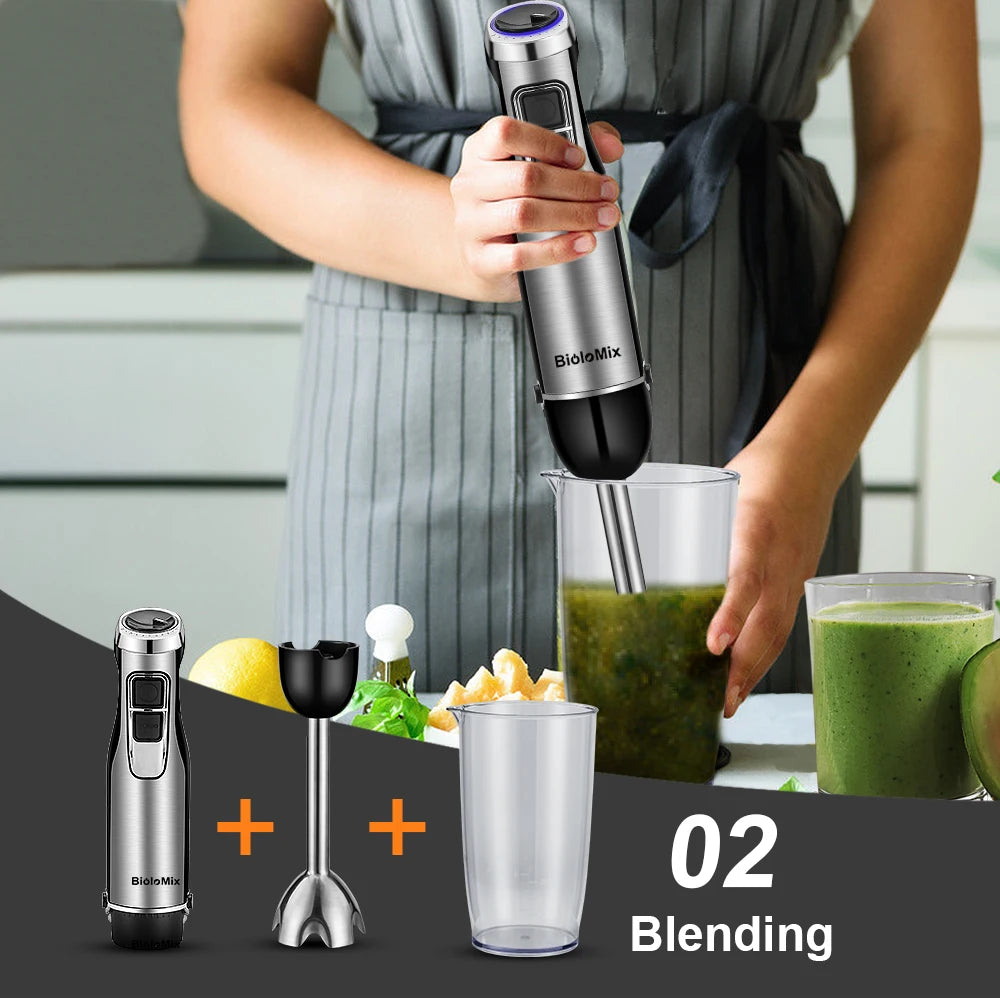 BioloMix 4 In 1 1200W Immersion Hand Blender With Chopper And Smoothie Cup