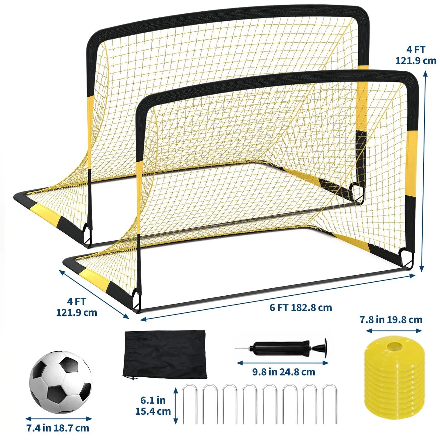 6x4ft Pop Up Soccer Goals Set Of 2 With Ball Cones And Pump For Kids