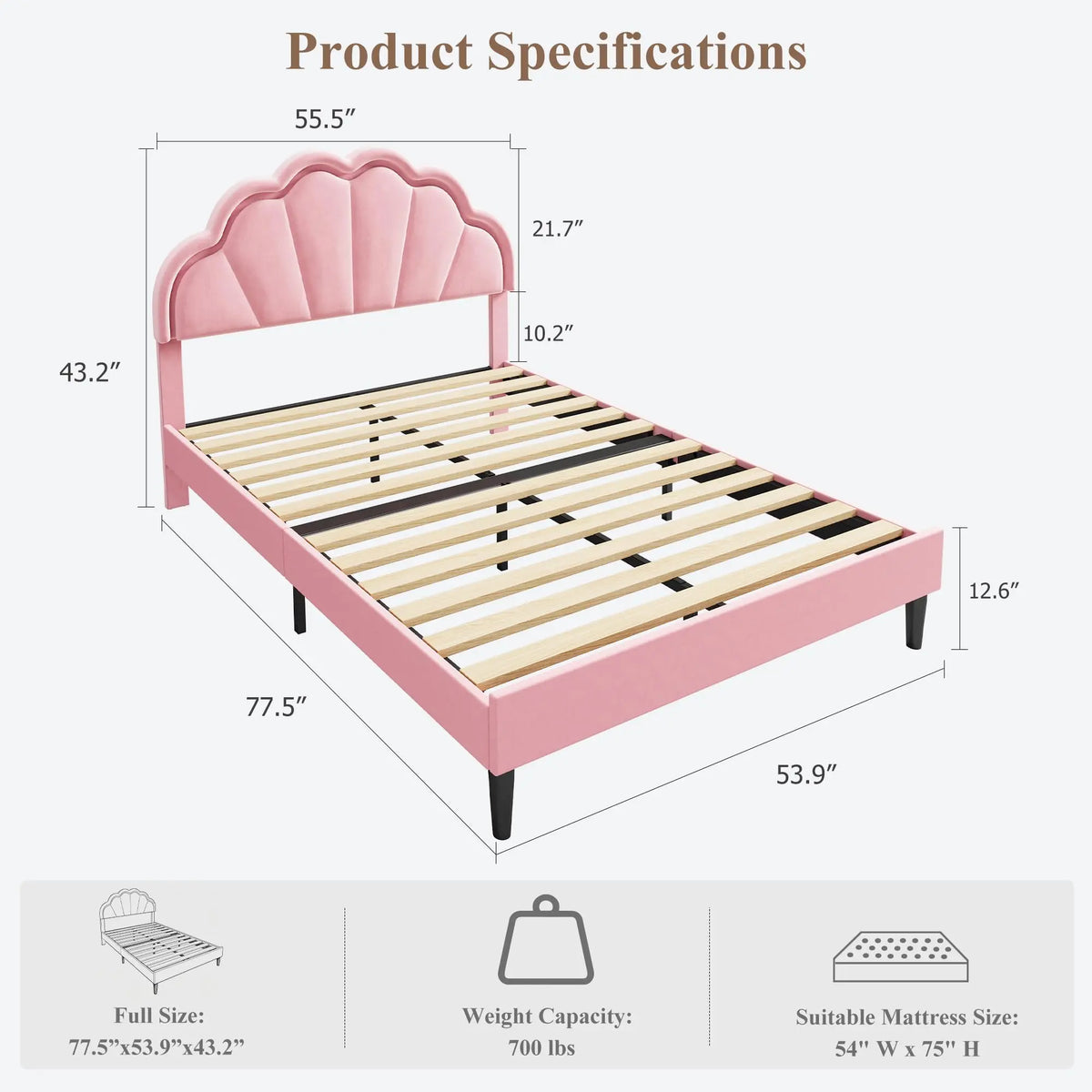 Twin Full Queen Upholstered LED Bed Frame, Velvet Shell Headboard, Adjustable Height, Underbed Storage, No Box Spring Needed, Easy Assembly