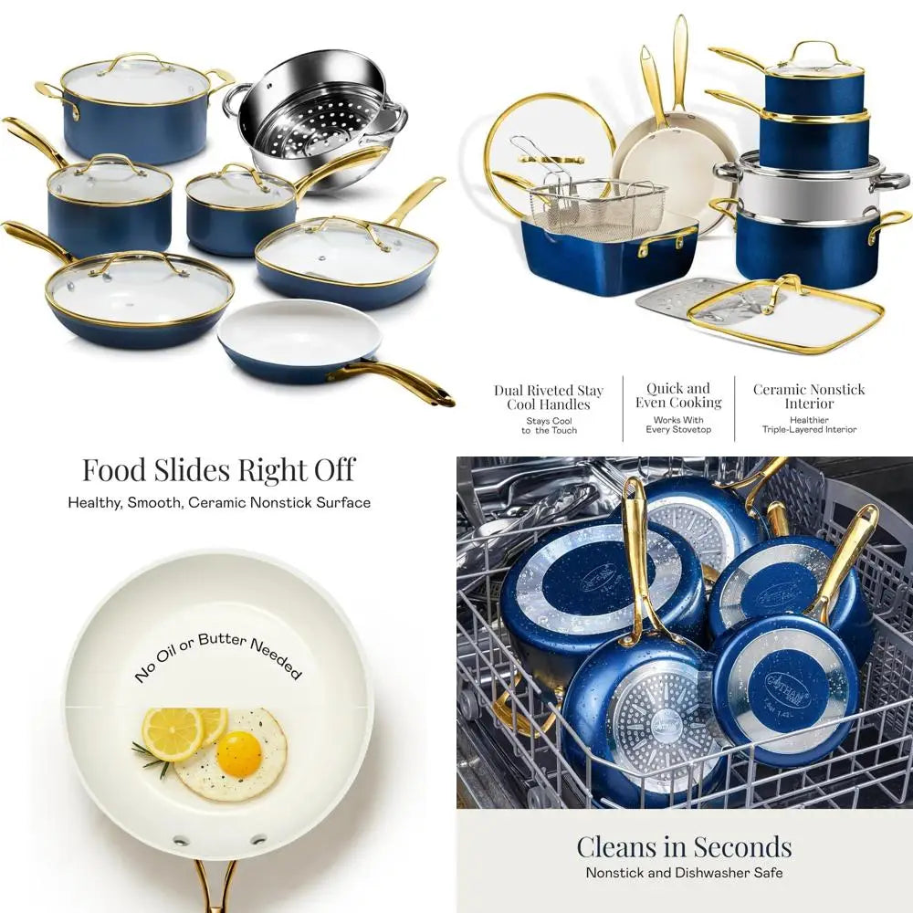 12 pc ceramic cookware set nonstick, ceramic pots and pans set non stick with steamer for cooking, non toxic pfoa pfos free, pr