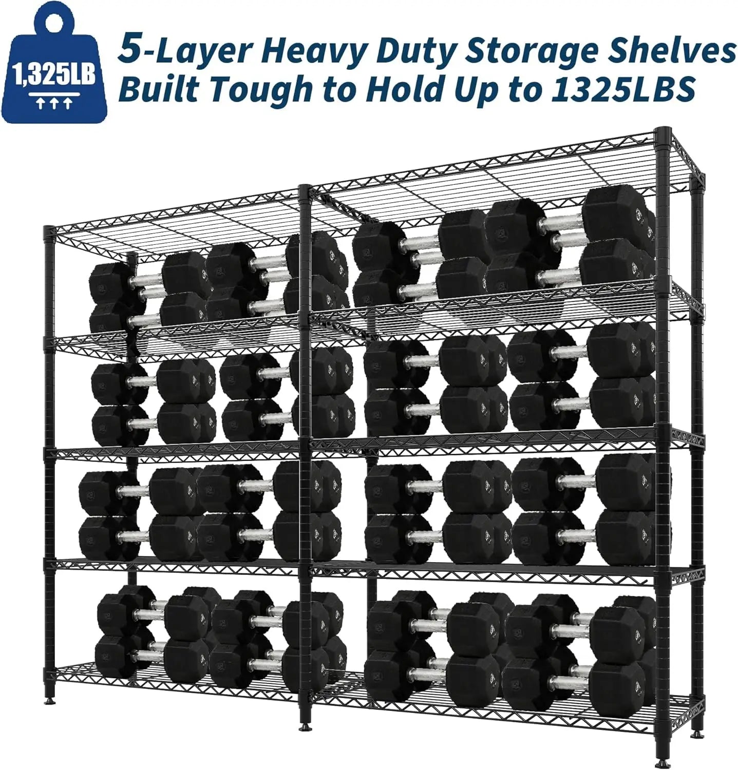 5 Tier Metal Wire Storage Rack L Shaped Industrial Shelving For Kitchen Pantry