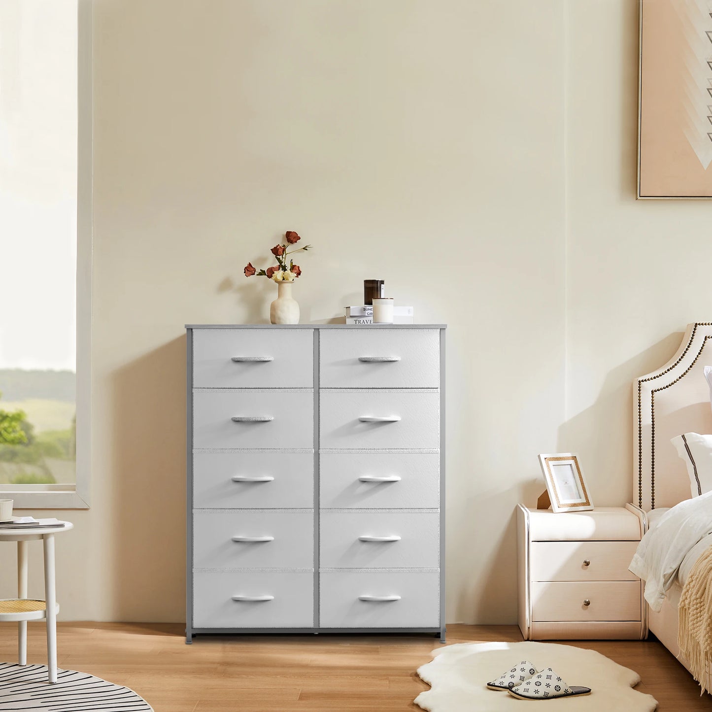 JHK Bedroom Wardrobe With White Fabric Drawers 5 7 10 Drawer Storage Chest