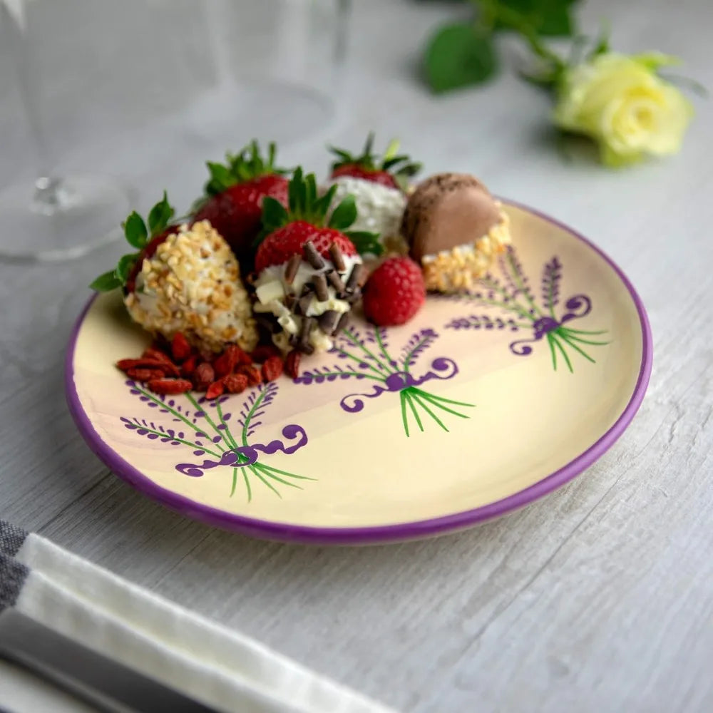 Purple And Cream Handmade Lavender Floral 12 Piece Ceramic Dinnerware Set For 4