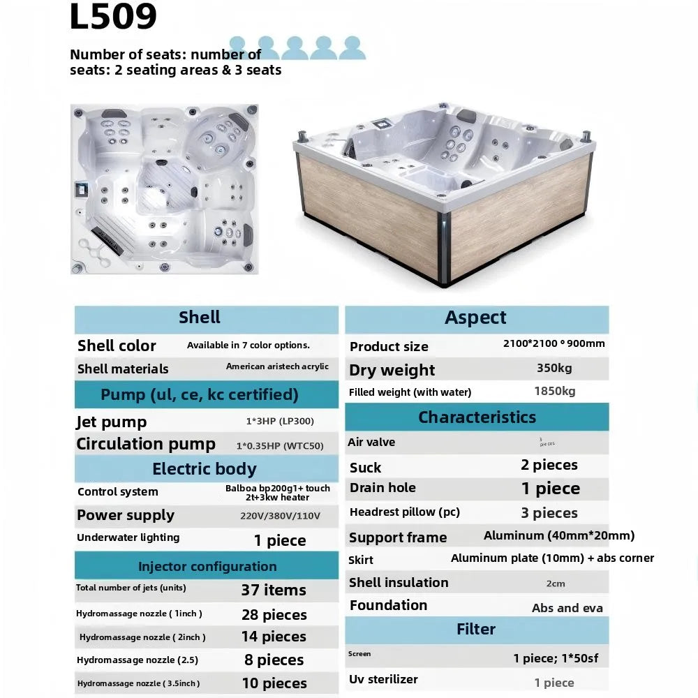 Outdoor Jacuzzi Spa Hot Tub Large Acrylic Massage Bathtub Thermostatic Villa