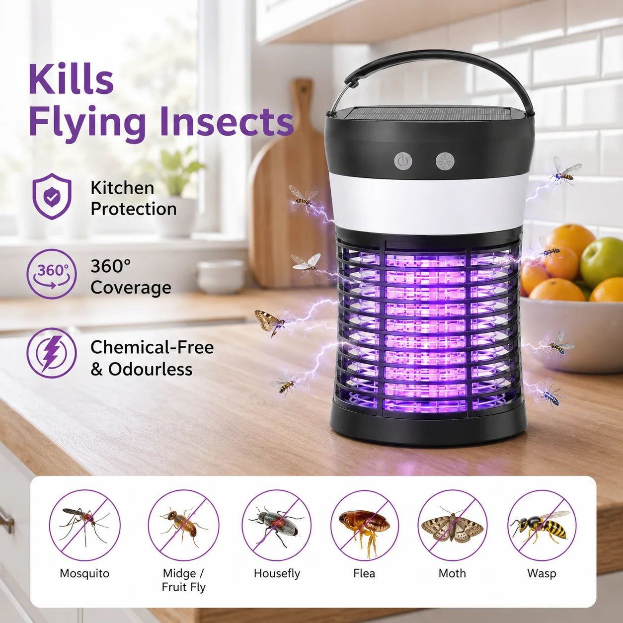 Bug Zapper 3000V Rechargeable Indoor Outdoor Mosquito Killer