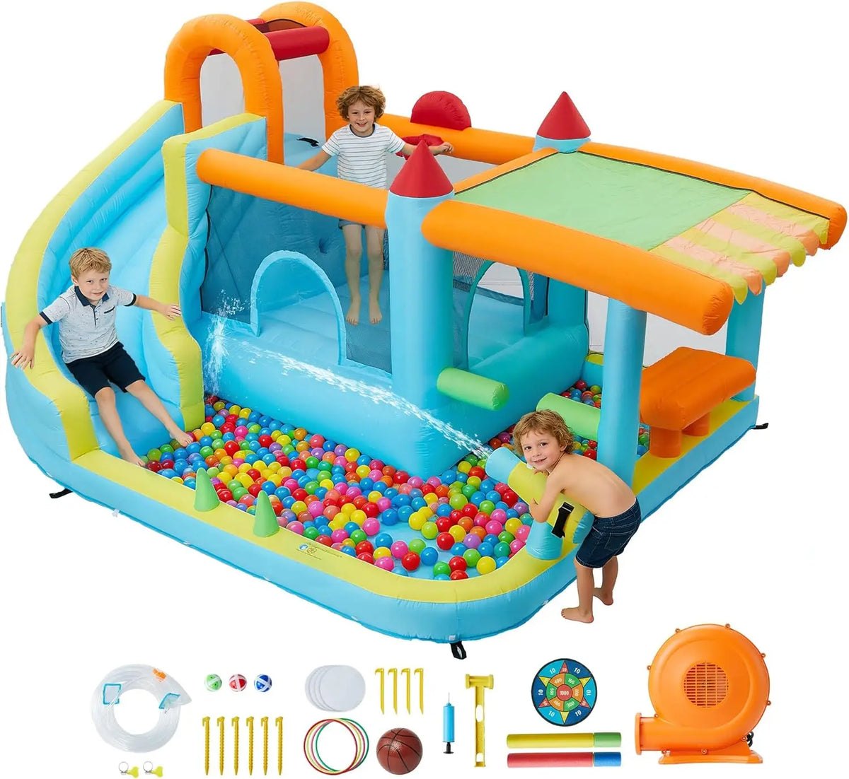Commercial Inflatable Bounce House With Double Slide And Air Blower