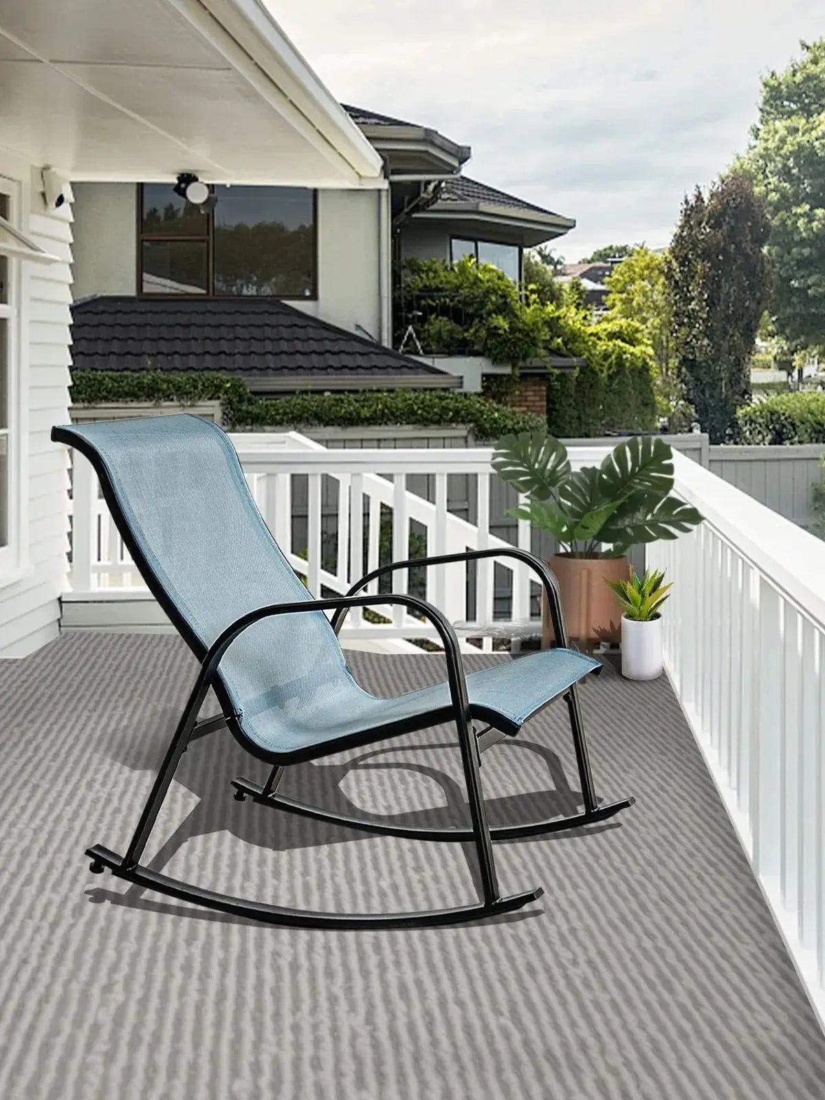 Mesh Sling Rocking Chair Outdoor E Coated Steel Rocker Porch Patio Garden