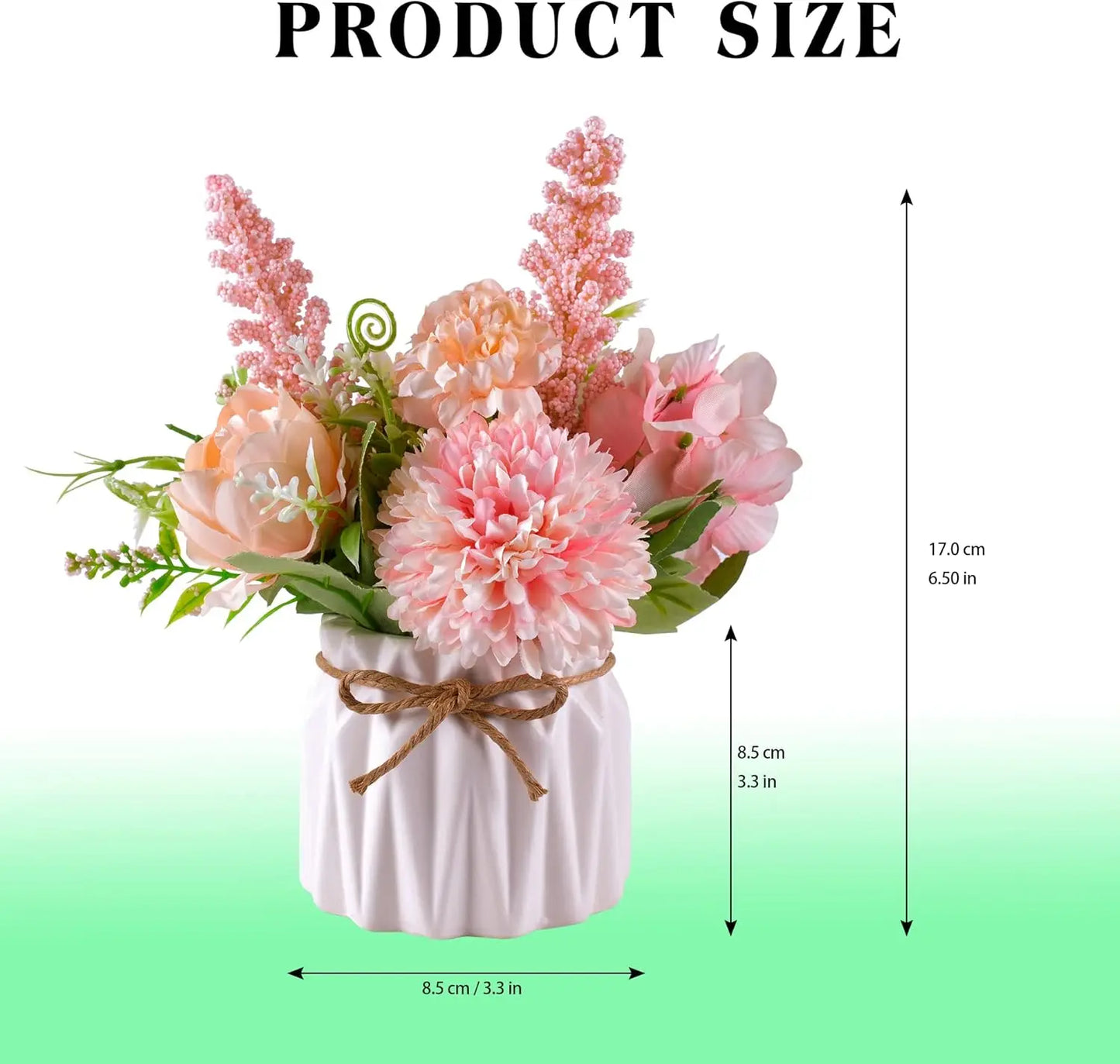 Pink Hydrangea Artificial Flowers in Ceramic Vase Home Office Decor