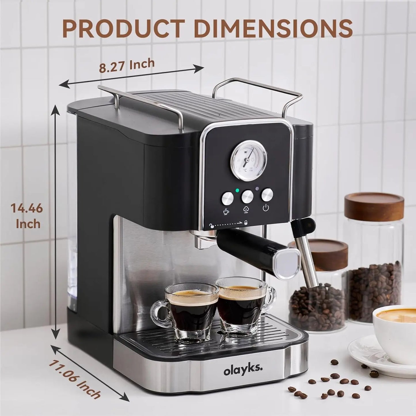 20 Bar Espresso Machine Professional Coffee Maker With Milk Frother Steam Wand
