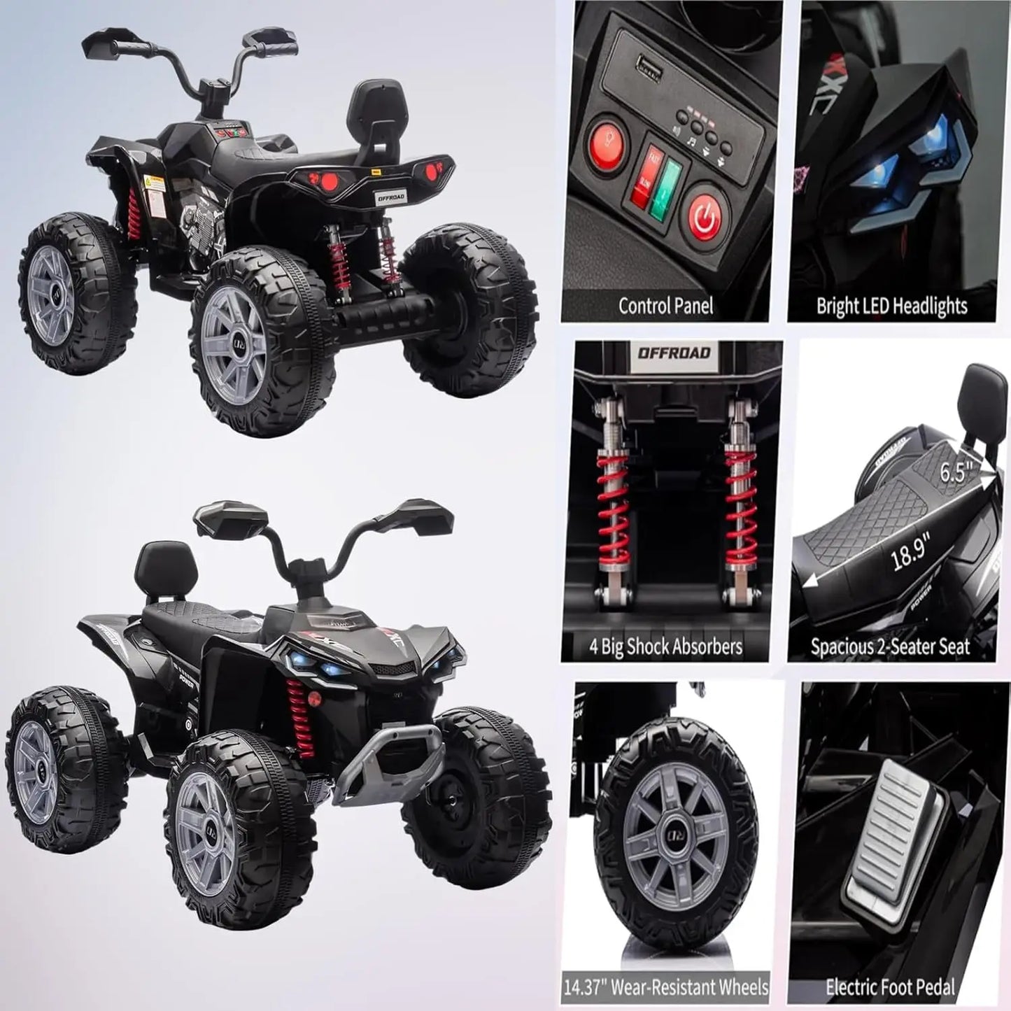 24V Kids Electric ATV Two Seater With Dual 550W Motors LED Lights Music Player