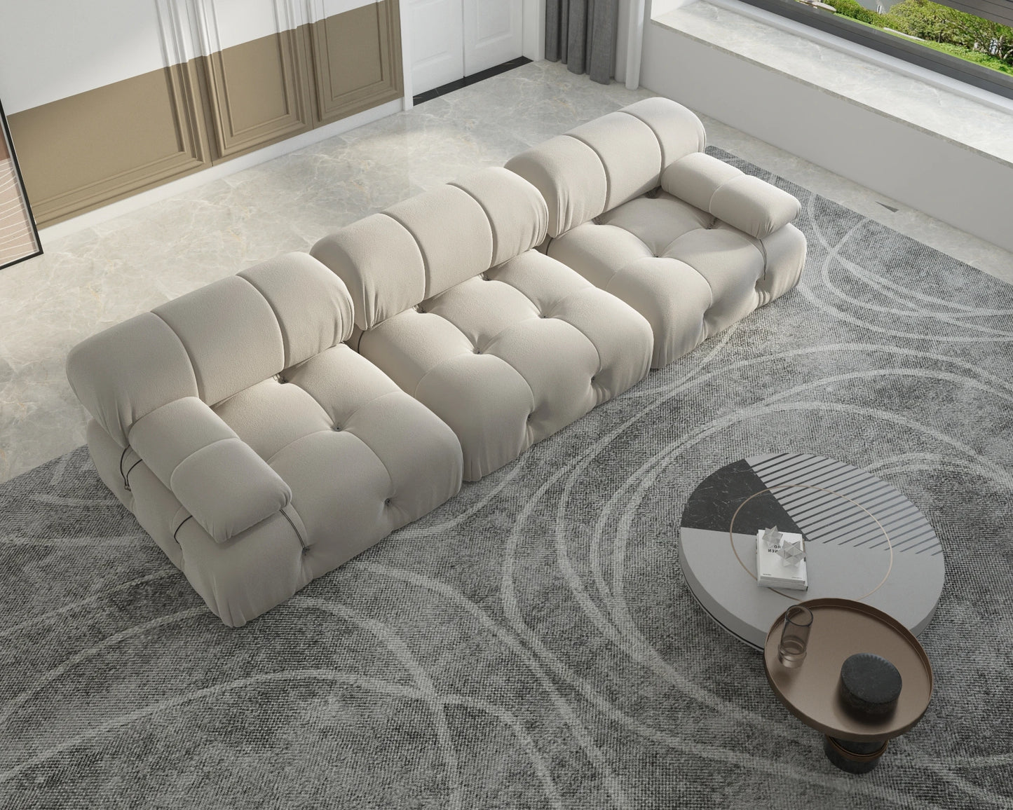 104 Inch Minimalist Modular Sectional Sofa Velvet Convertible 3 Seat Set Sdorens