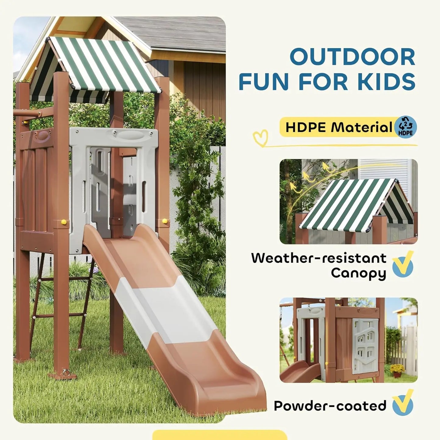 Kids Backyard Swing Set 6 Ft Slide And 2 Adjustable Swings