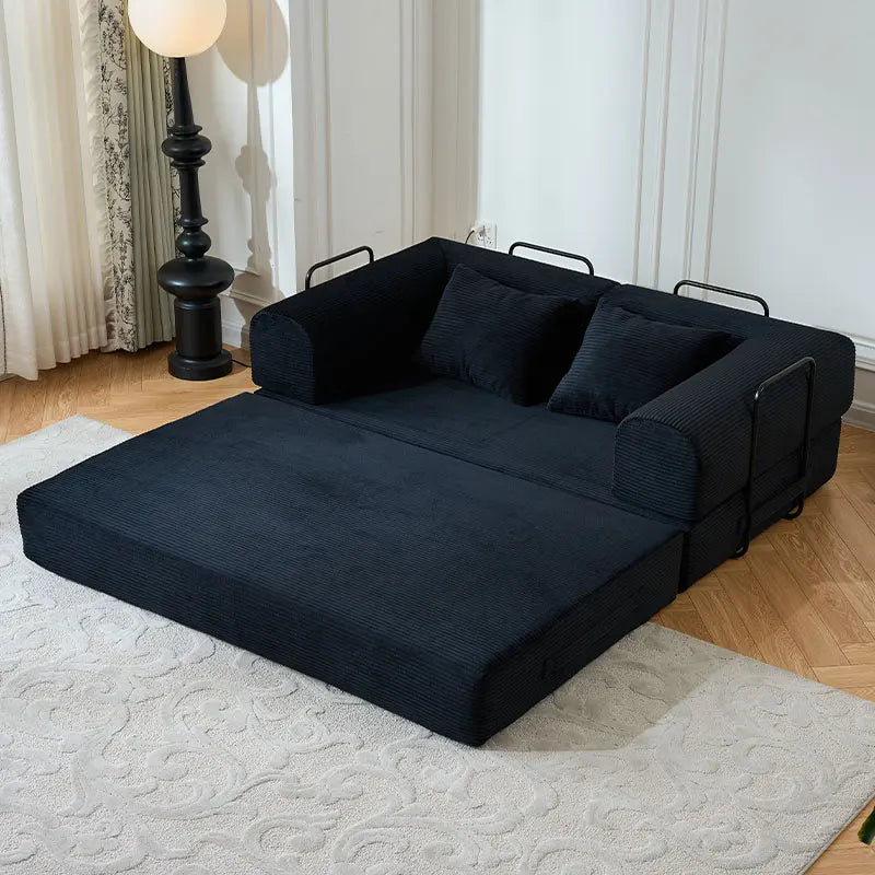 79 Inch Foldable Convertible Futon Sofa Bed With L Shaped Armrests