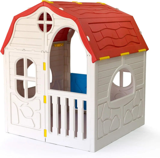 Classic Real Feel Cottage Compact Foldable Plastic Toddler Roomy Outdoor Playhouse for Children Ages 2 Years Old and Up, White