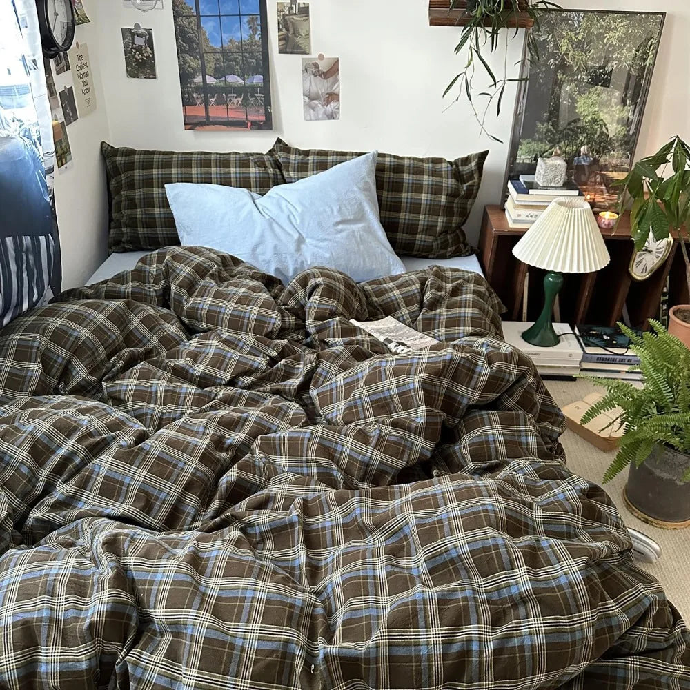 Queen Size Buffalo Plaid Duvet Cover Set 3 Piece Bamboo Fiber Bedding