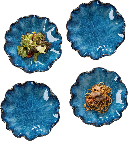 8.5 Inch Dinner Plates Set of 4 Round Ceramic Serving Bowls for Salad