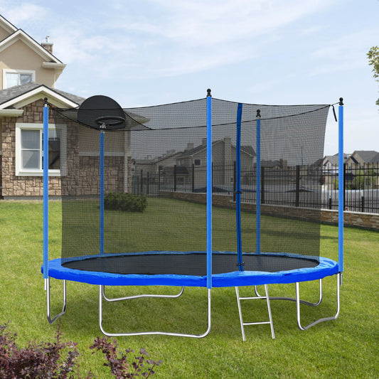 Outdoor Trampoline For Kids And Adults With Basketball Hoop