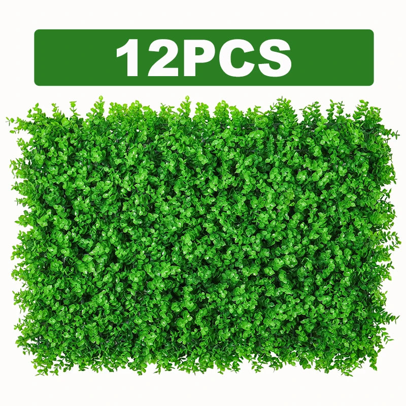 12pcs Artificial Boxwood Panel 24"x16"Eucalyptus Grass Hedge Panels UV Protected Suitable Fence Garden Wedding Backyard Decor