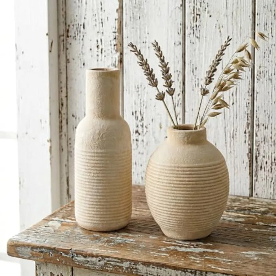 Rustic Farmhouse Ceramic Vase Set Of 3 For Centerpieces Home Decor