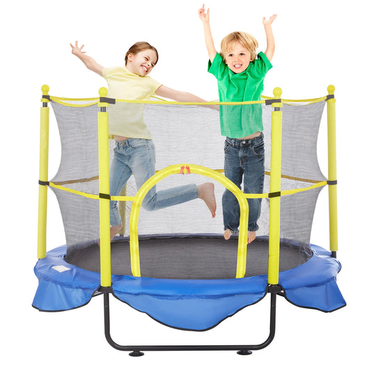 VEVOR 60" 5FT Trampoline for Kids Indoor Outdoor Trampoline with Safety Enclosure Net Basketball Hoop and Ocean Balls for Kids