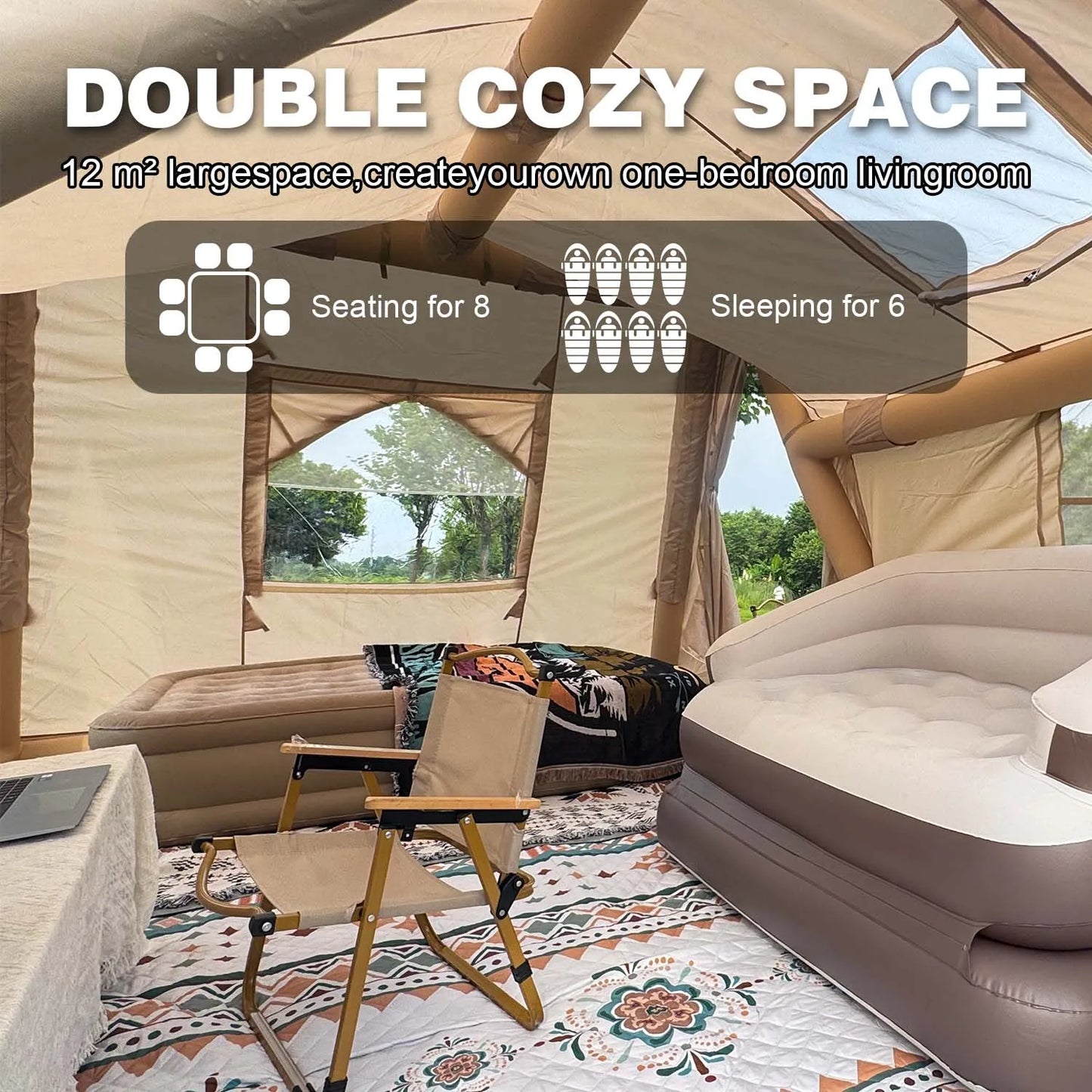 6-8 Person 4 Season Inflatable Camping Tent With Rainfly And Stove Jack