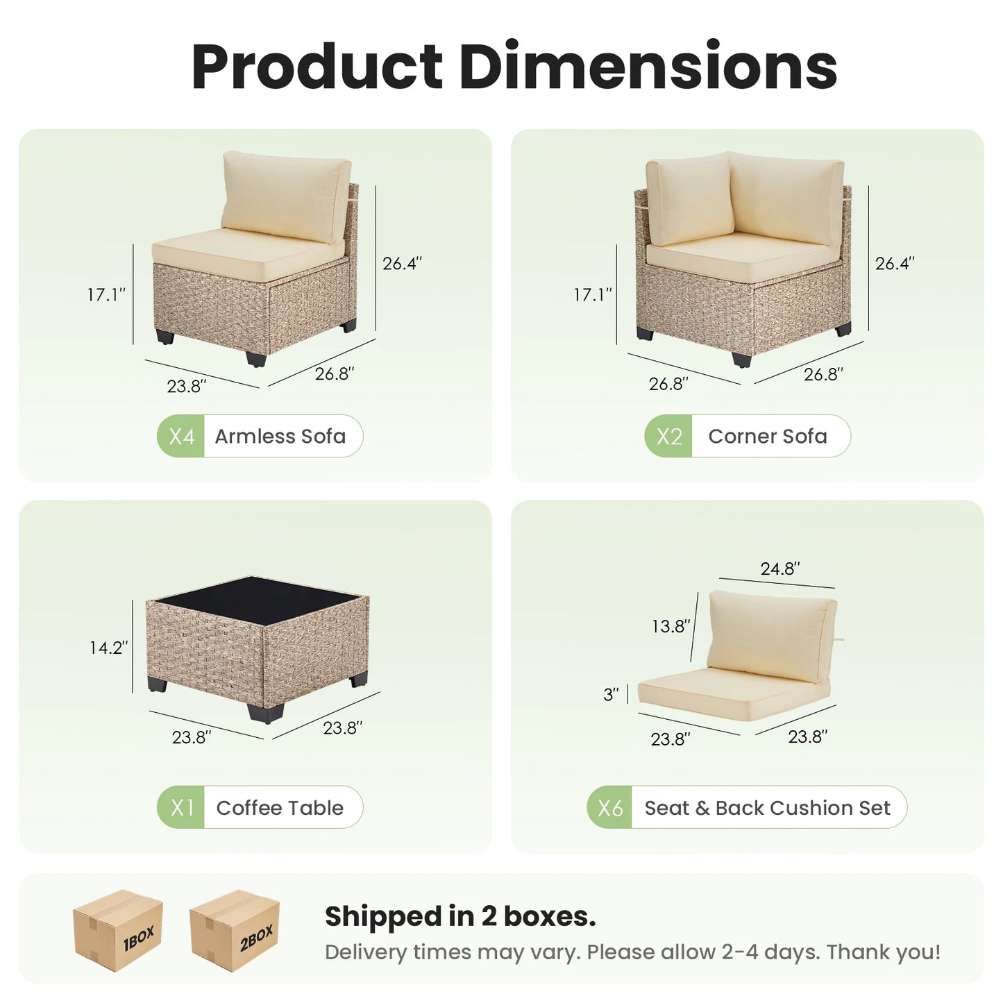 7 Piece All Weather Outdoor Rattan Patio Sofa Set With Tempered Glass Table