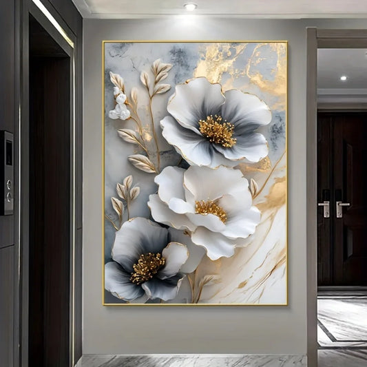 Modern Luxury Floral Canvas Mural Framed 3D Painting for Bedroom and Living Room